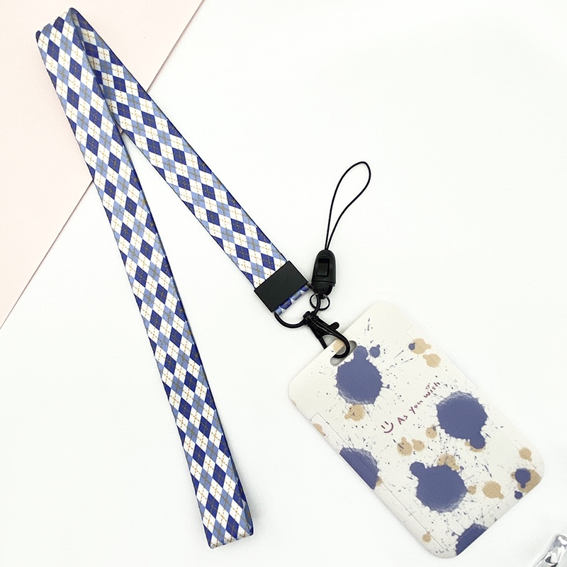 Dây đeo thẻ học sinh, sinh viên, nhân viên kèm bảng tên thiết kế dọc họa tiết màu sắc dễ thương Green- Red- Black- Blue