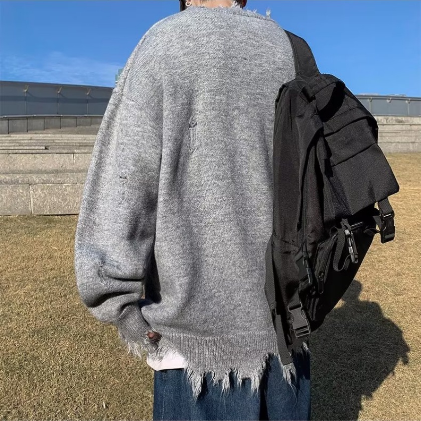 Áo sweater Tay Dài In Chữ Rách Cá Tính Thời Trang unisex Áo len nam chất lượng cao Thời trang lỏng lẻo unisex đan áo len