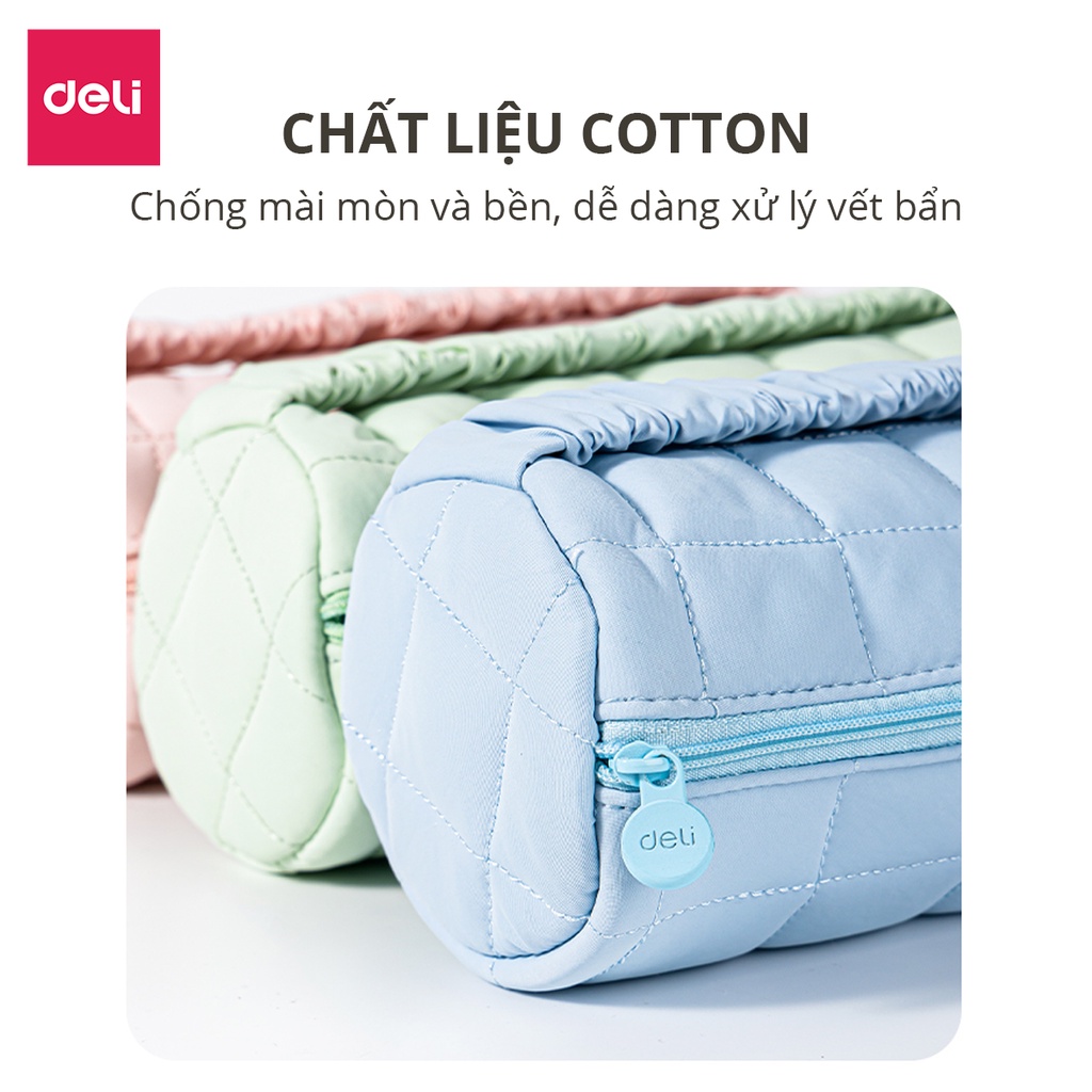 Túi hộp đựng bút đồ dùng cá nhân bằng vải Cotton xinh xắn Deli cho học sinh - Hồng/Xanh Dương/Xanh Lá - 67065