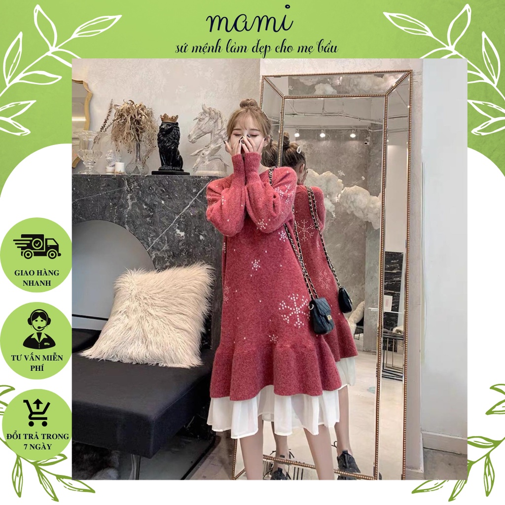 Váy bầu, đầm bầu thiết kế Mami dáng dài đuôi cá chất liệu Len cao cấp không xù đi chơi,du lịch công sở size 40-80kg