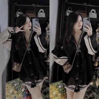ÁO KHOÁC DẠ ÉP BO TAY LEN ULZZANG THU ĐÔNG( ảnh thật)