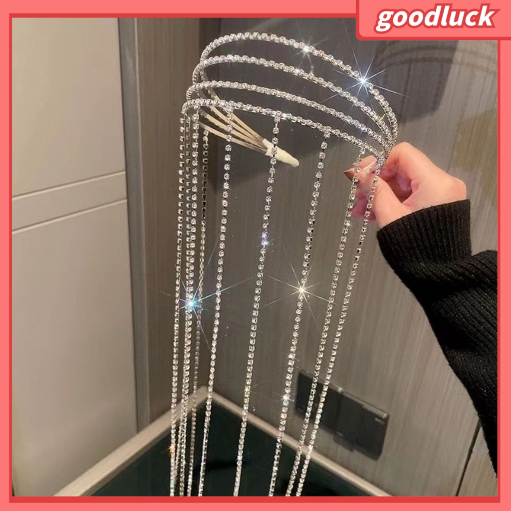 Chúc may mắn| Băng Đô Cài Tóc Dạng Chuỗi Dài Đính Đá Thời Trang