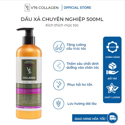Dầu Xả Collagen Keratin V76 - Kích Thích Mọc Tóc, Phục Hồi Tóc Hư Tổn V76 Chính Hãng 800ml