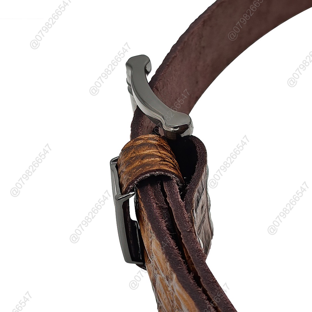 Dây nịt nam da bò dập vân cá sấu DHM-134 | Đầu khoá kim đen bóng thời trang | Bảo hành 12 tháng