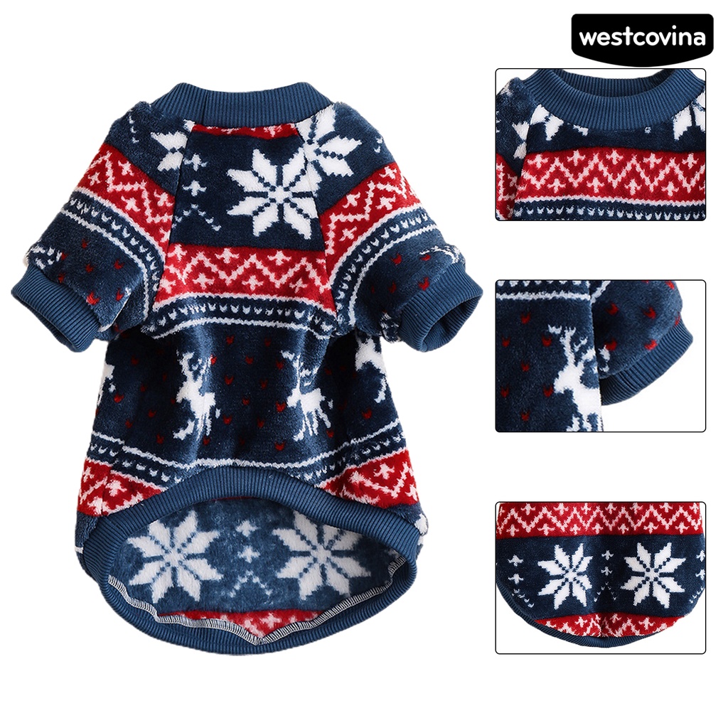 [COD]♘Áo Sweater Mùa Đông Bằng Polyester Chống Mòn In Họa Tiết Hoa Tuyết Tuần Lộc Sáng Tạo Cho Thú Cưng