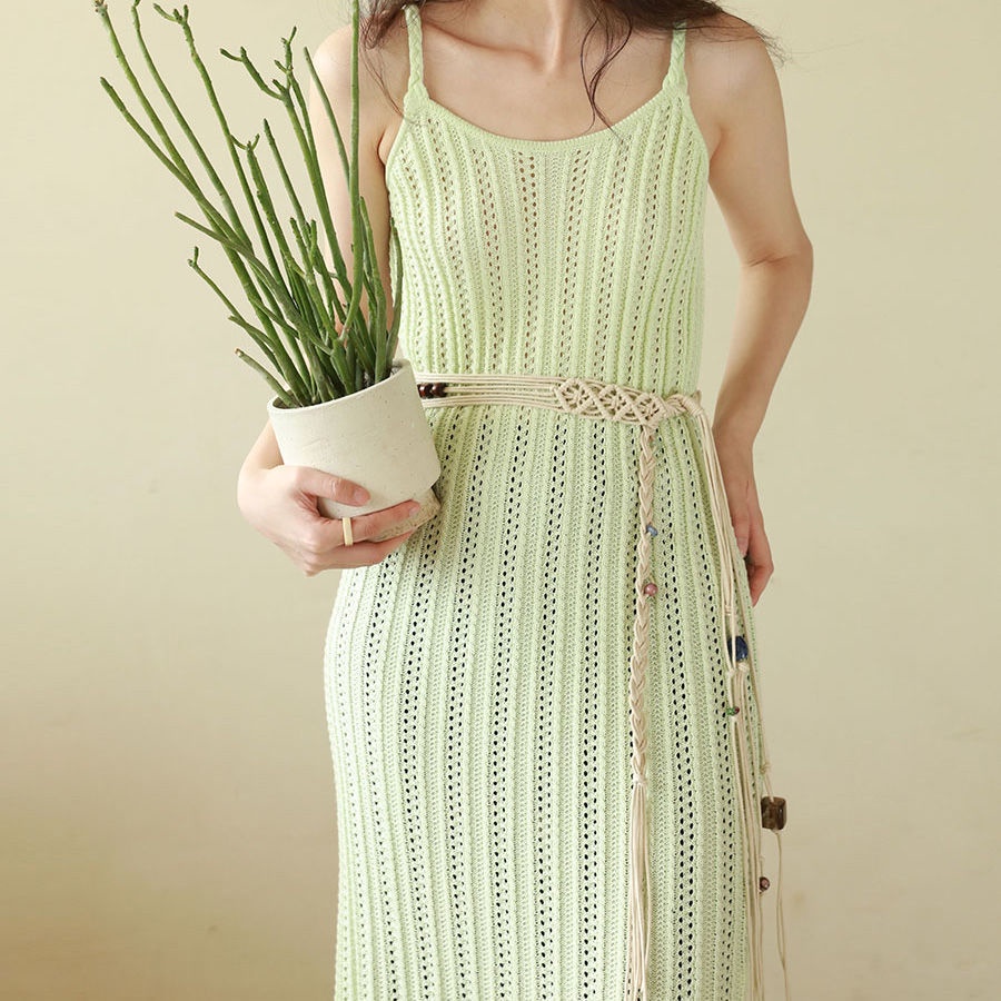 Thắt Lưng Bện Dây Cotton Phối Tua Rua Thời Trang Cho Nữ