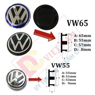 Logo chụp mâm, ốp lazang bánh xe ô tô Volkswagen: Kích thước 55mm - 65mm