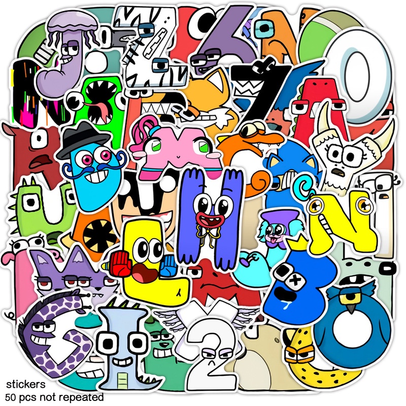 50pcs Alphabet Lore Stickers Waterproof Cartoon Sticker Reusable Decoration For Case Graffiti Luggage Suitcase Refrigerator