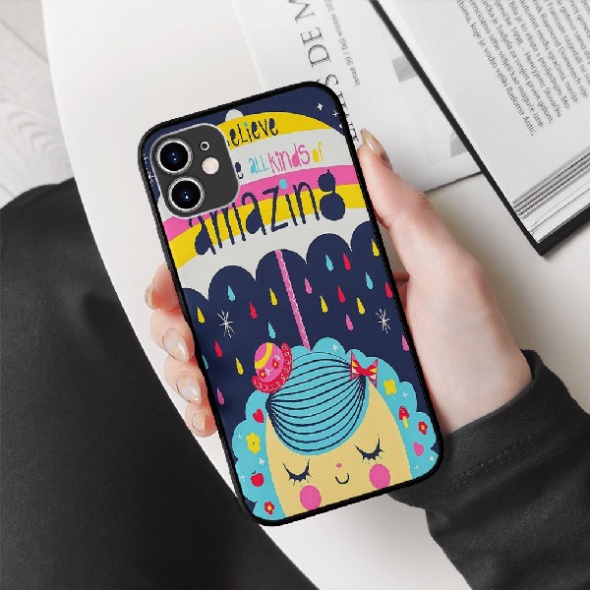 Ốp Lưng điện thoại Iphone Silicon Chữ Thư Pháp người con gái Che Dù chống bẩn TXT20210022