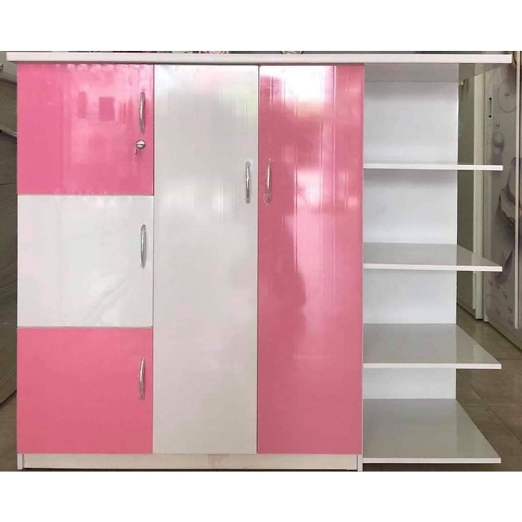 Tủ nhựa quần áo Tundo cánh kèm kệ màu hồng phối trắng 1m4 x 1m2