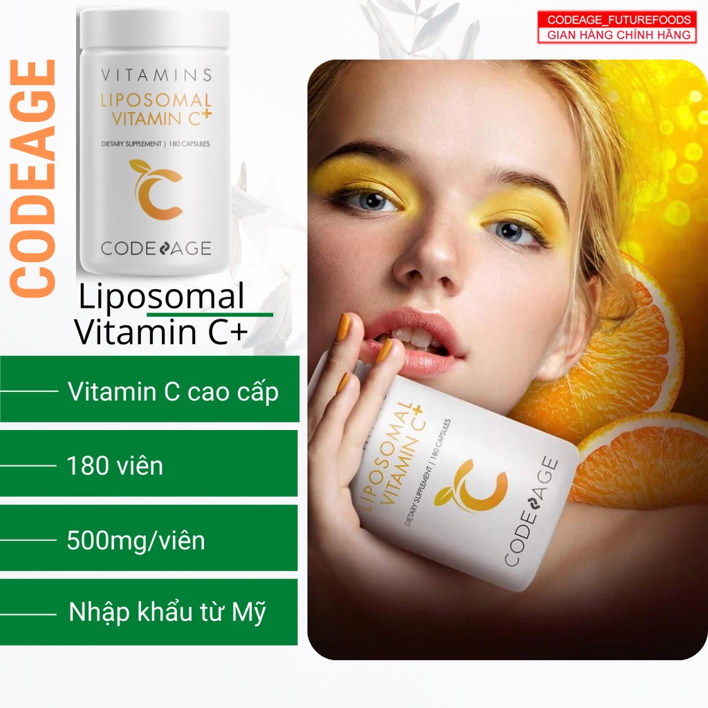 Viên Uống Vitamin C Tăng Cường Miễn Dịch Codeage Liposomal Vitamin C 180 Viên Dưỡng Sáng Da, Mờ Thâm