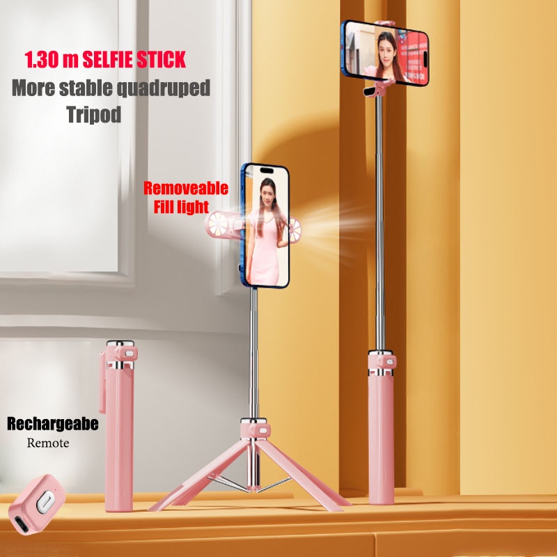 Gậy selfie Điều Khiển Từ Xa Có Thể Sạc Lại Chiều Dài 1.3m Với 3 Loại Đèn LED Có Thể Sạc Lại