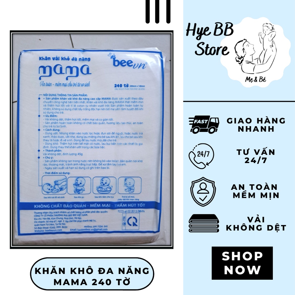 Khăn vải khô đa năng MAMA gói 240 tờ