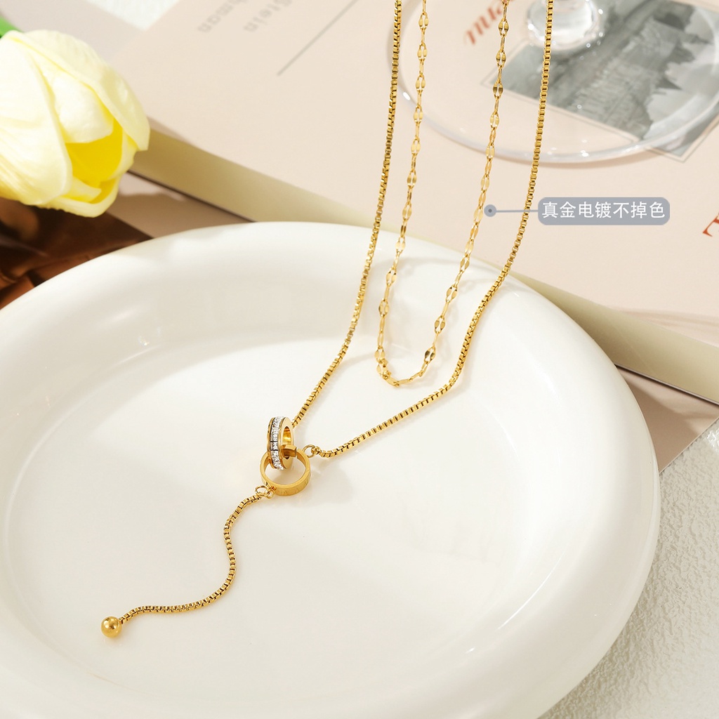 Dây Chuyền Hai Lớp Mạ Vàng 18k Đính Đá Zircon Sang Trọng