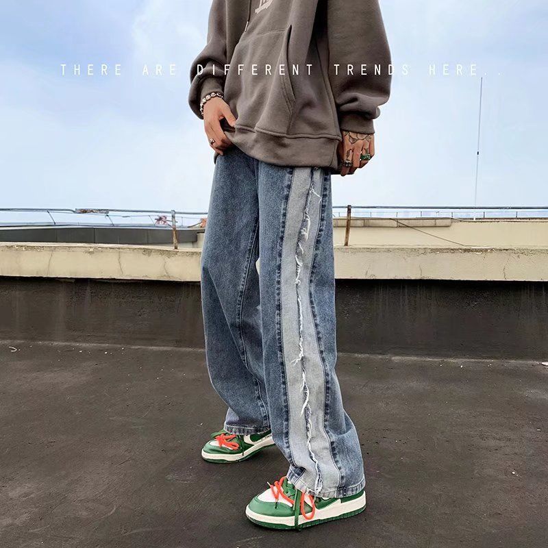 Quần Jean Ống Rộng Màu Sắc Tương Phản Phong Cách Hong Kong Thời Trang Xuân Hè Cho Nam