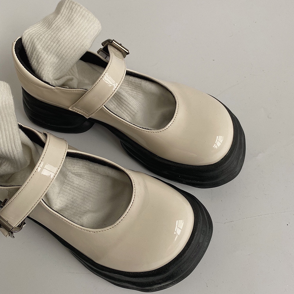 【Kiểm định chất lượng】Giày Da Nữ Đế Dày Màu Đen Phong Cách Anh Quốc Thời Trang Thu Đông