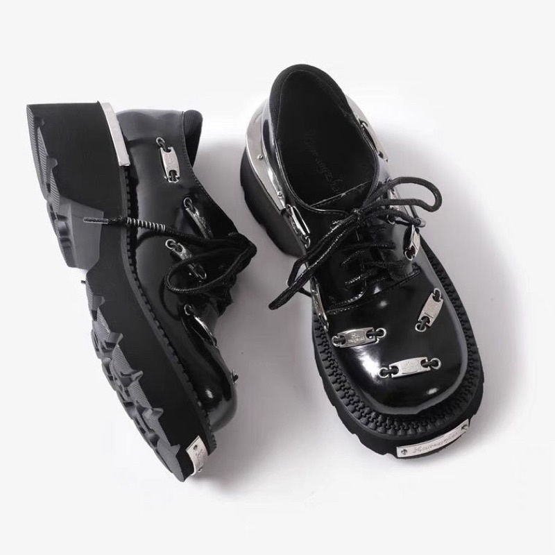Giày da Derby chi tiết bảng tên sắt đế cao 5,5cm phong cách Punk Retro FOOTMADE