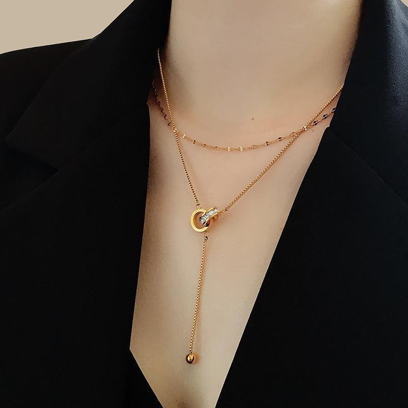 Dây Chuyền Hai Lớp Mạ Vàng 18k Đính Đá Zircon Sang Trọng