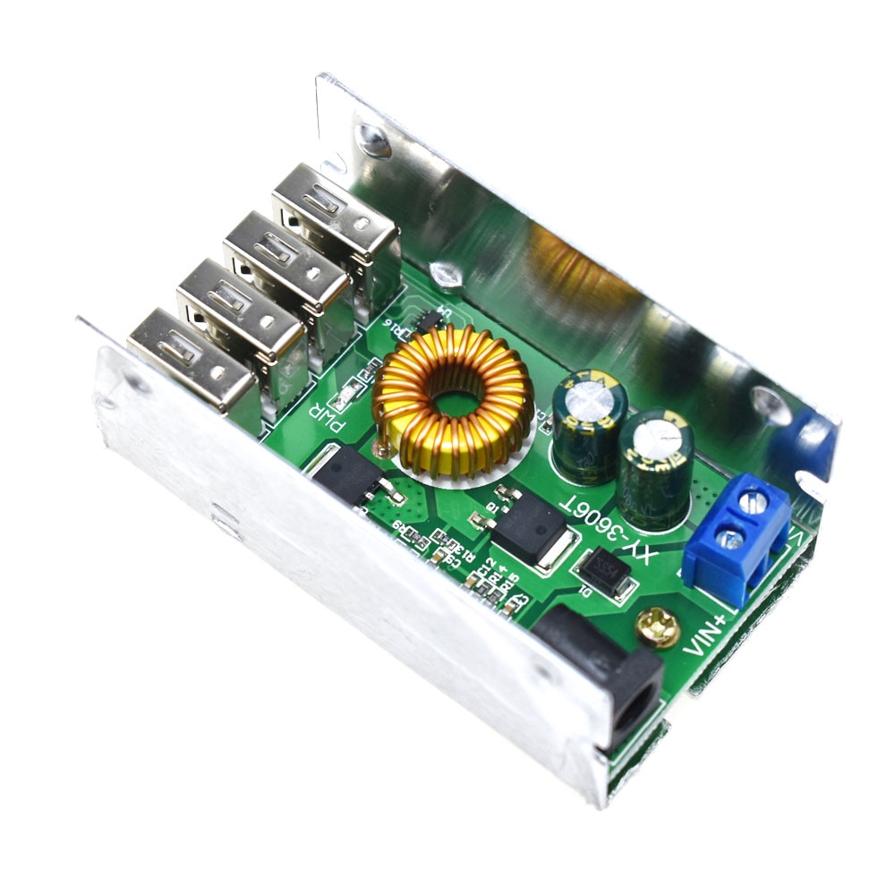Mô Đun Hạ Áp DC-DC 9V 12V 24V 36V Sang 5V 5A 4 USB Kèm Vỏ Nhôm Chuyên Dụng