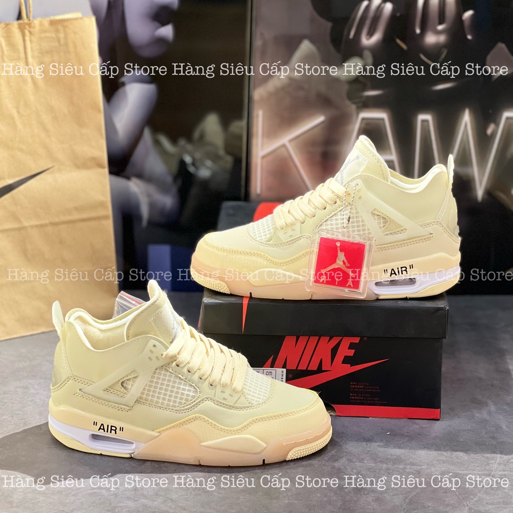 Giày Thể Thao Air Jordan 4 Off-White Sail Màu Vàng Nhạt JD4 Kem Cao Cấp