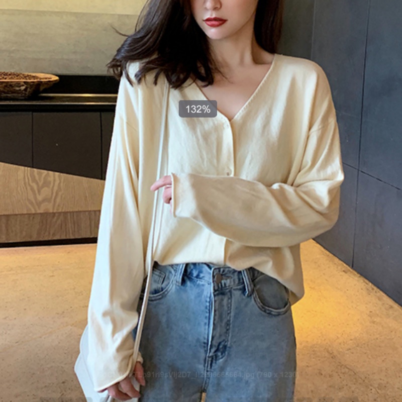 Áo Khoác Cardigan Dệt Kim Tay Dài Cổ Chữ v Màu Sắc Đơn Giản