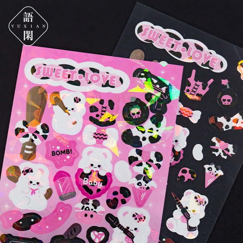 Zanmo tờ nhãn dán sticker thỏ y tá laser dễ thương decor toploader