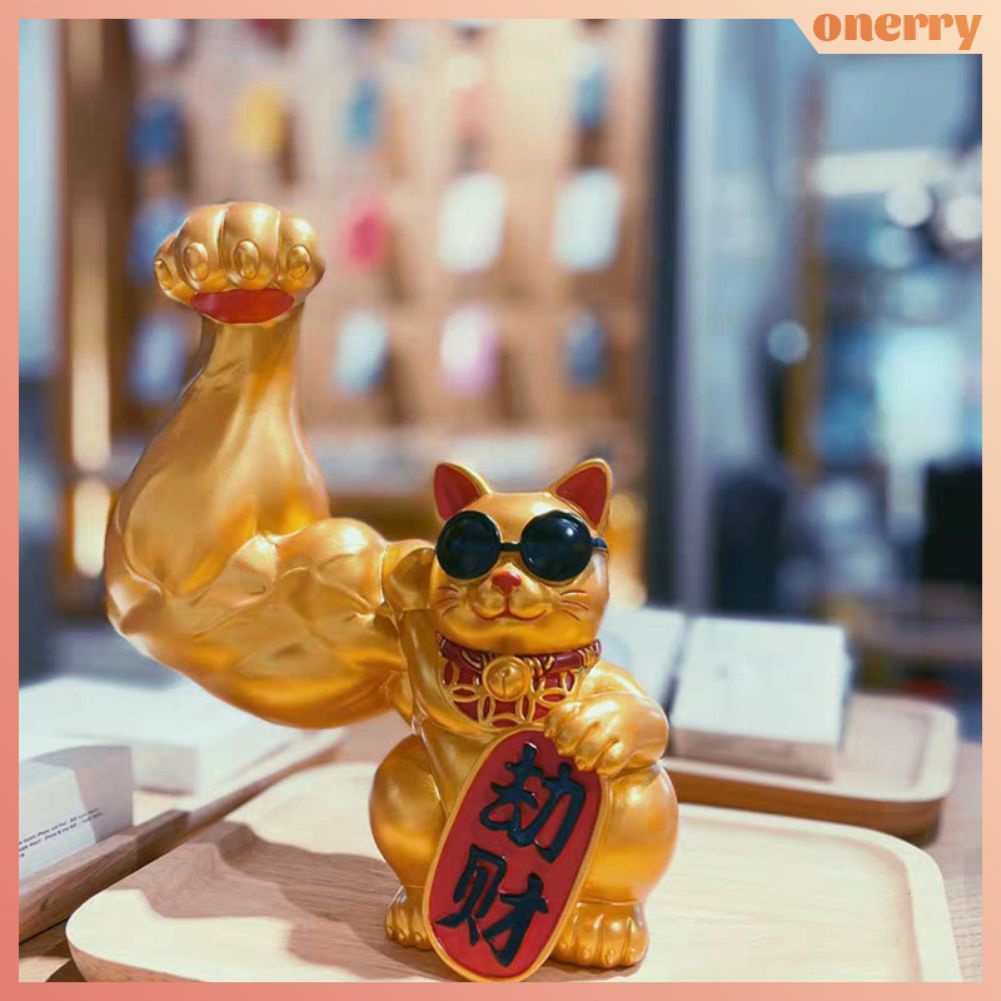 Mèo Tay Sóng Maneki Neko Mèo May Mắn Mèo Vẫy Tay Năng Lượng Mặt Trời Đồ Trang Trí Xe Hơi Mèo May Mắn Cánh Tay Lớn Năm Mới Mạnh Mẽ Cánh Tay Cơ Bắp Onerryvn