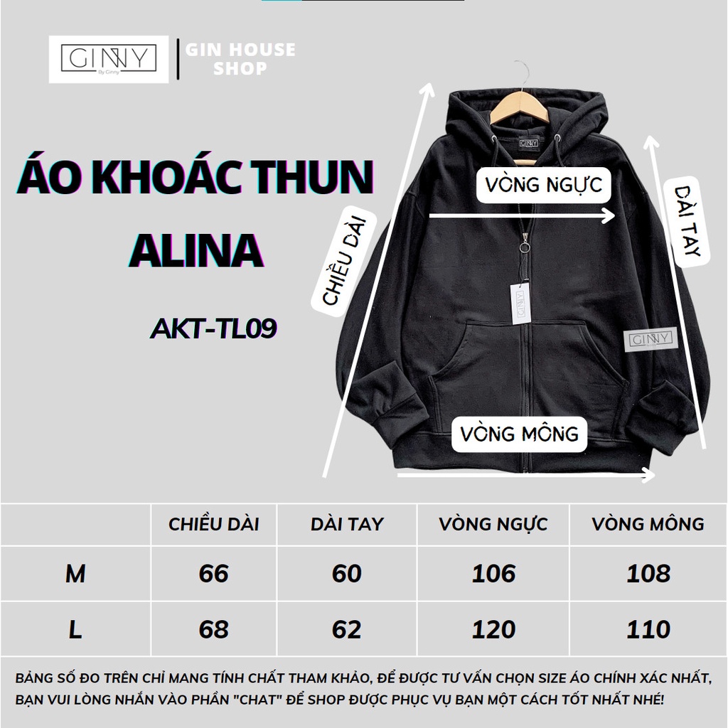 Áo khoác Hoodie Zip thun CC Alina TL-09 Trendy | Chống Nắng, Có Túi Trong, Nón Rộng Form Rộng chuẩn Ulza | GinHouse Shop | BigBuy360 - bigbuy360.vn