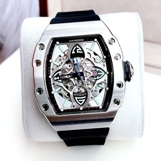 Đồng Hồ Huboler Hanboro Nam Automatic Dây Silicon Đen Silver 40x48mm Authentic