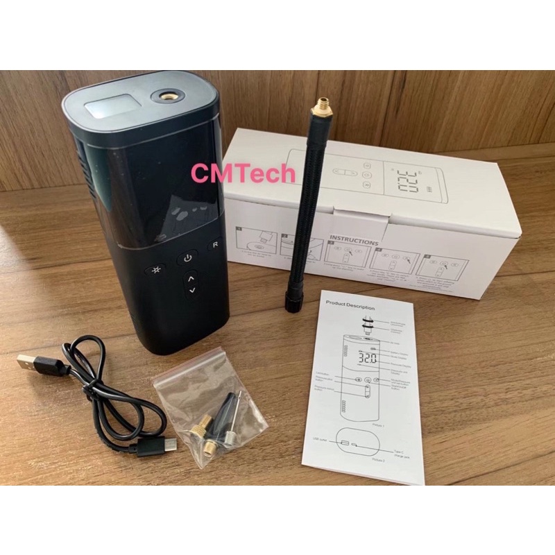 BƠM LỐP MINI KHÔNG DÂY TỰ ĐỘNG - XILANH THÉP - TÍCH HỢP PIN SẠC DỰ PHÒNG, ĐÈN LED SOI SÁNG