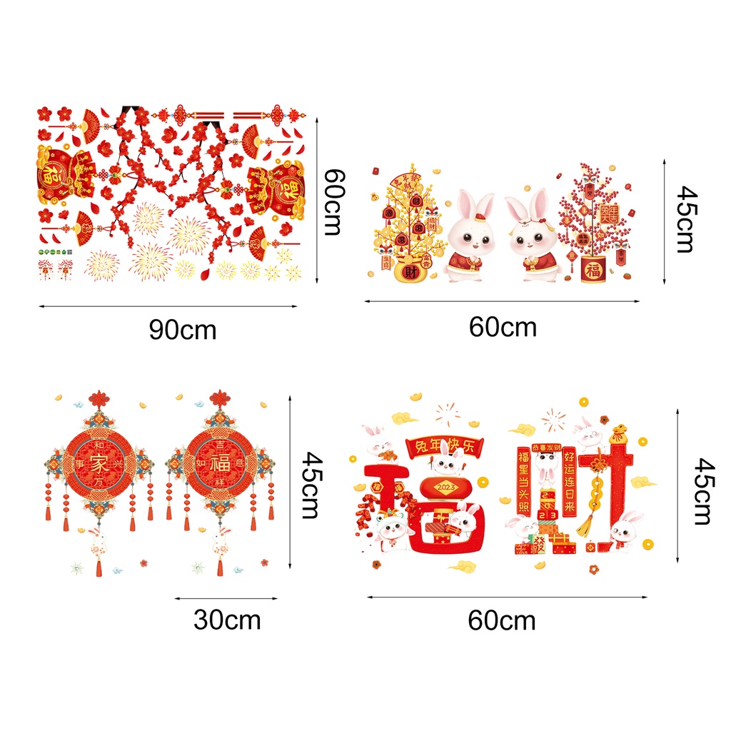 Bộ 2 / 4 Miếng Dán Kính Chống Nước Hình Thỏ May Mắn Mừng Năm Mới 2023