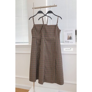 Đầm hai dây họa tiết sọc caro dáng dài nhiennhienvintage BD27