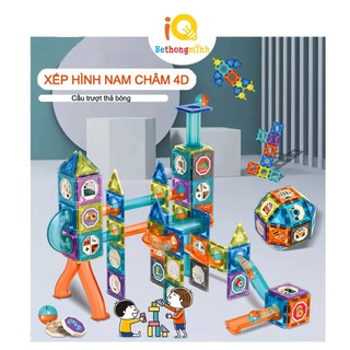 Bộ đồ chơi xếp hình nam châm từ tính 4D cầu trượt thả bóng BeThongMinh giúp bé sáng tạo thông minh
