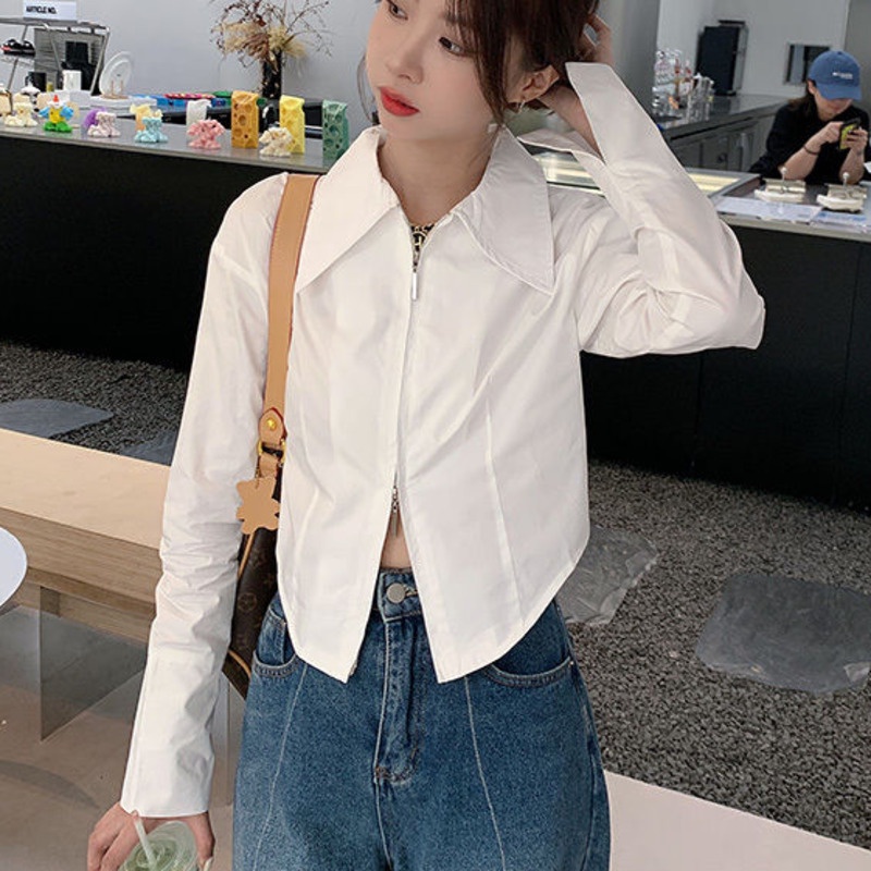 Áo sơ mi RENJIANVSHENG tay dài màu trơn phong cách thời trang Hàn Quốc