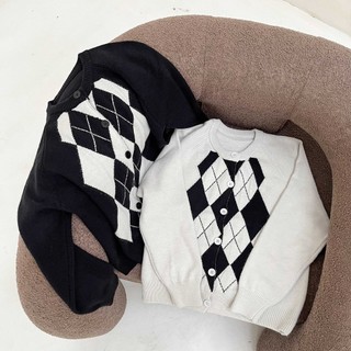 Áo khoác cardigan cổ tròn ô trám 2 màu lenclothing 9233