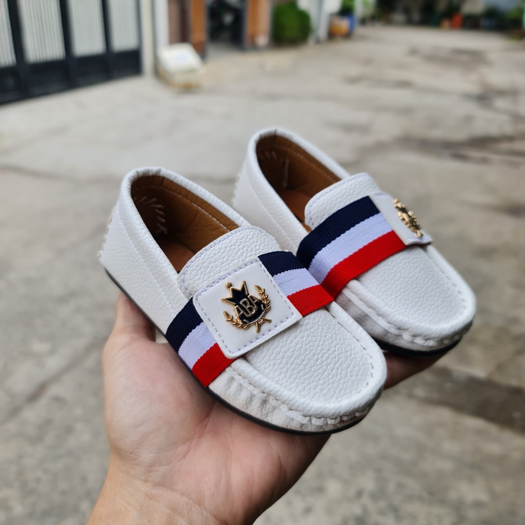 Giày mọi, giày lười da caro bé trai phối khóa kim loại vàng size từ 21 đến 35 - B47