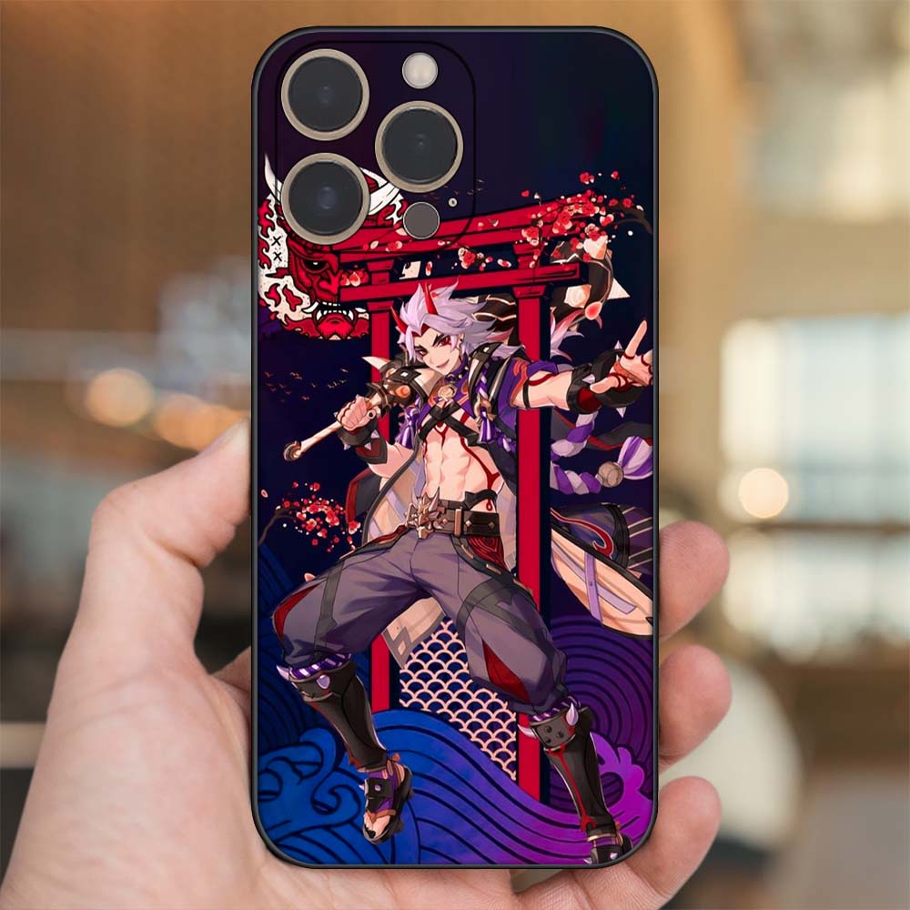 Ốp lưng iPhone 14 Pro dẻo đen cạnh vuông in hình Arataki Itto Genshin Impact