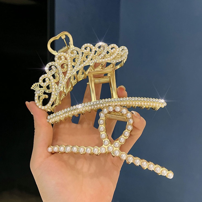 Kẹp Tóc Kim Loại Hình Hoa Đính Ngọc Trai Sang Trọng