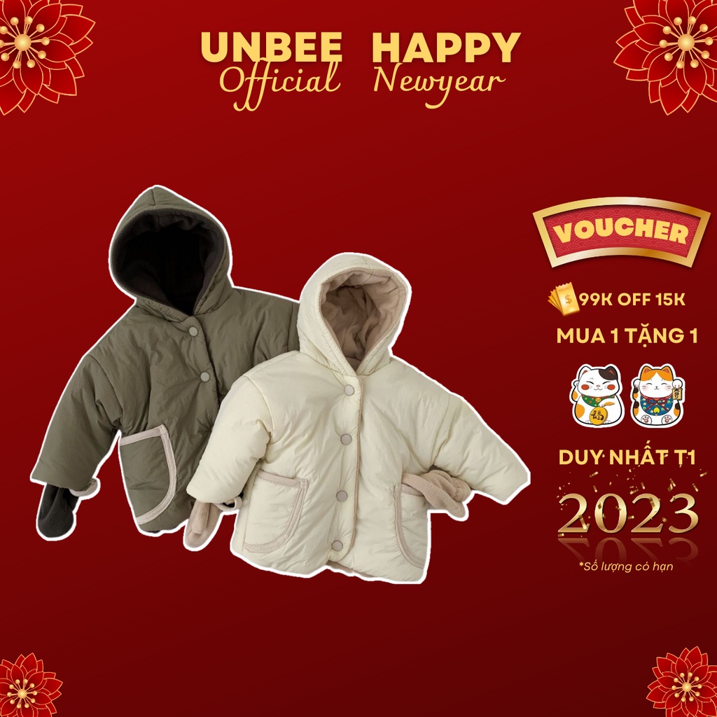 Áo Khoác Lót Lông Unbee Cho Bé Chất Liệu Cotton Dày Dặn Tặng Kèm Bao Tay Cho Bé