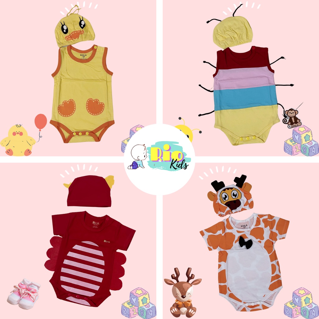 Bodysuit cho bé trai bé gái sơ sinh hình thú đáng yêu kèm nón chất cotton - Riokids BD50