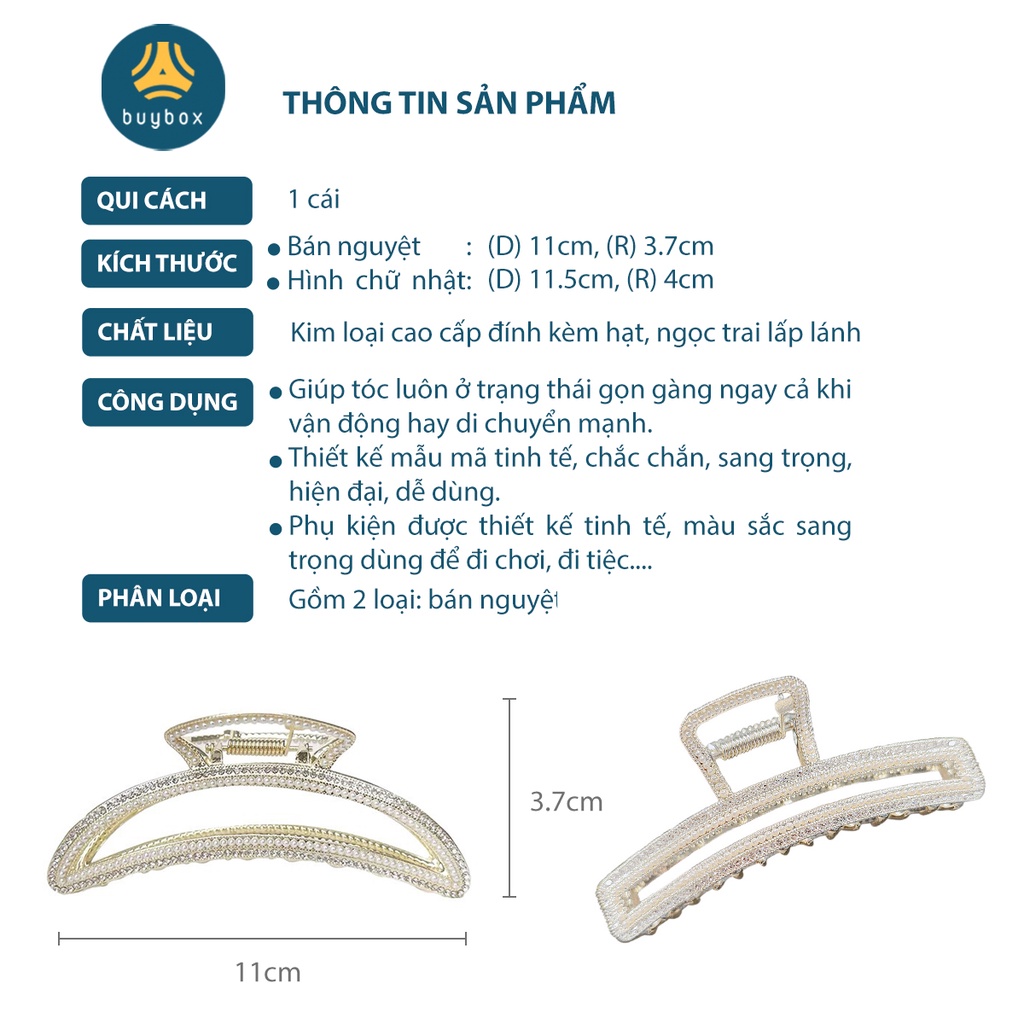 Kẹp tóc càng cua phong cách Hàn, đính ngọc trai nhân tạo lấp lánh, nữ tính, không gây gãy tóc  - BuyBox - BBPK309