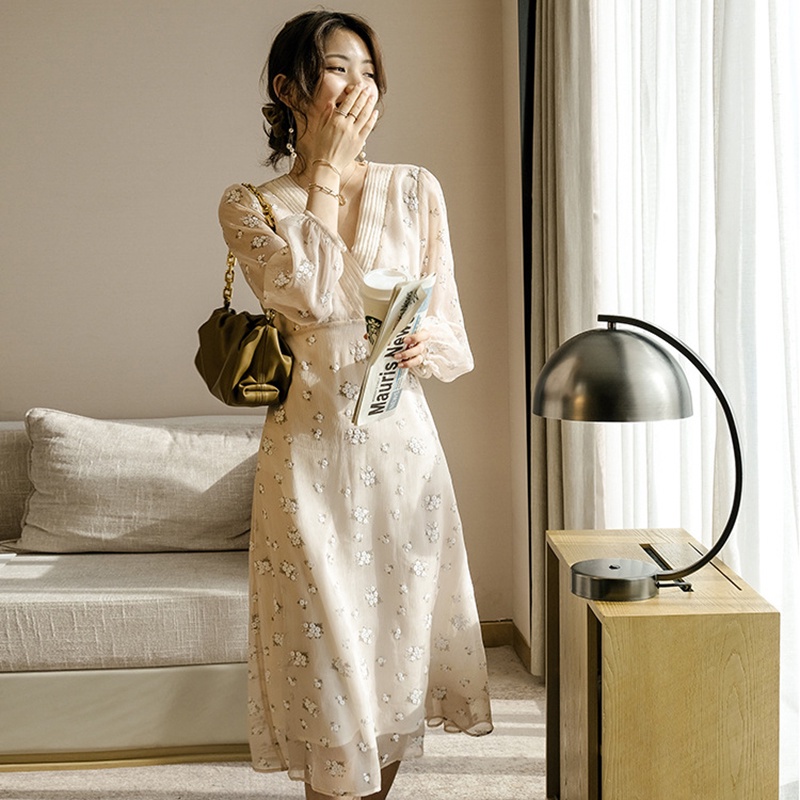 IELGYĐầm chiffon Dài Tay In Hoa Phong Cách Ngọt Ngào Dễ Phối Đồ Cho Nữ