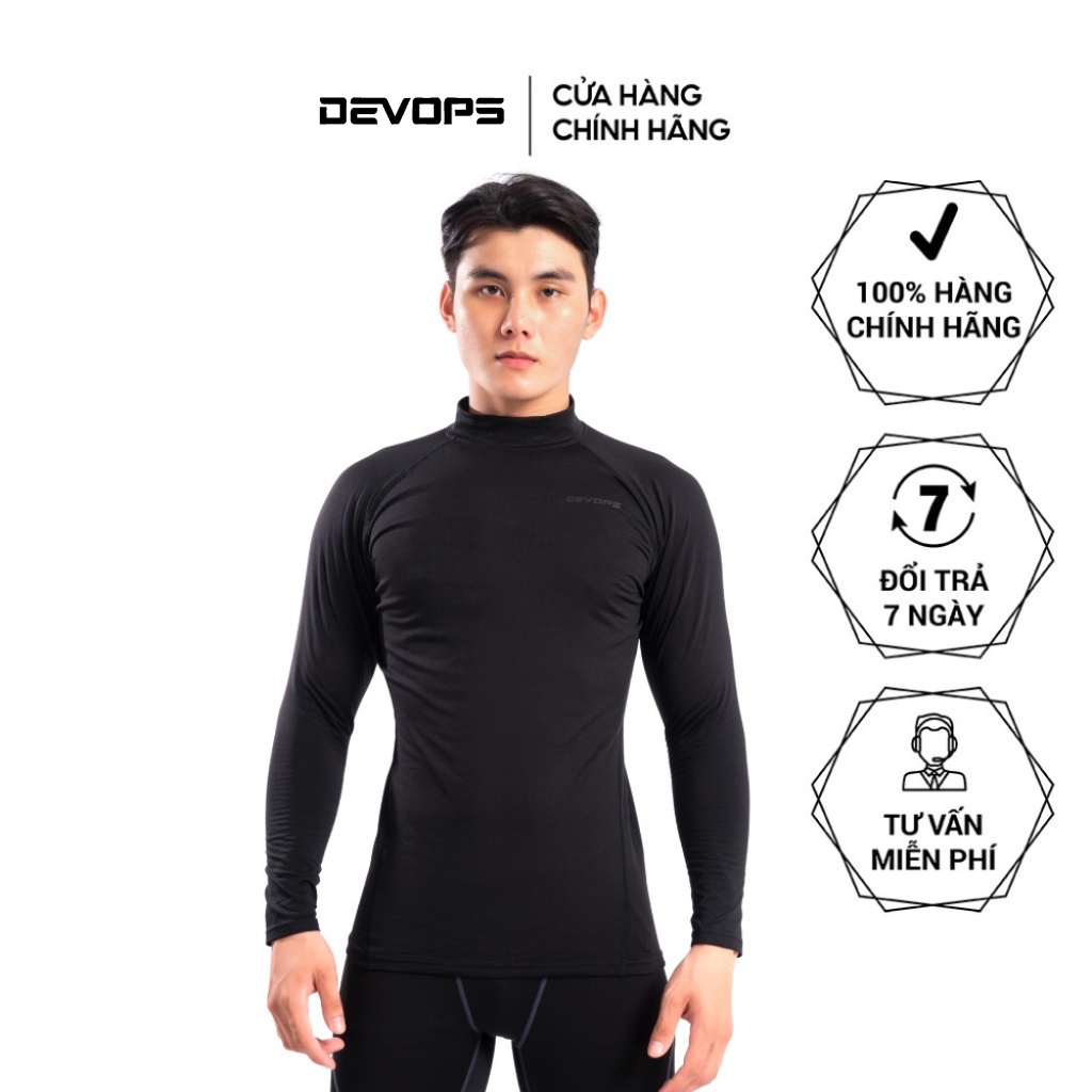 Áo thể thao nam DEVOPS form slimfit cổ cao 3 phân chất liệu thun cao cấp kháng UV an toàn cho da chạy bộ đạp xe DET1012