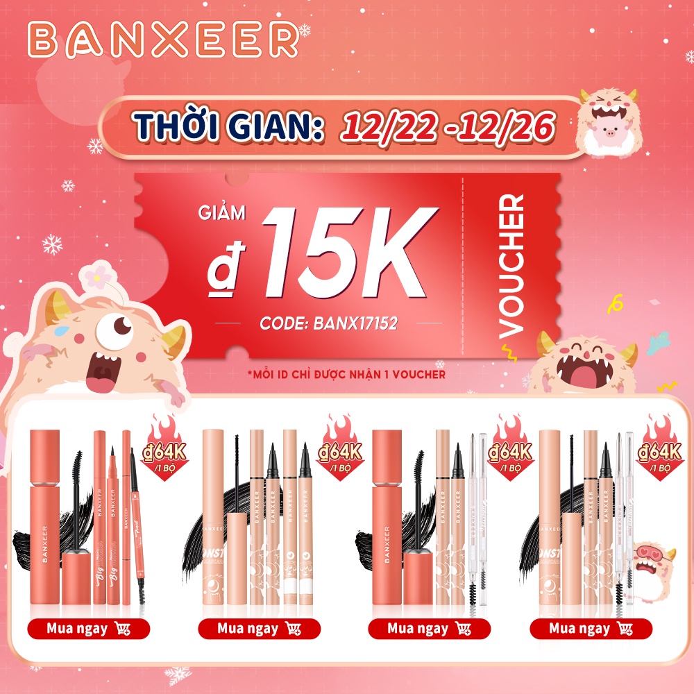 Bộ Trang Điểm 3 Món BANXEER Gồm Bút Kẻ Mắt + Bút Kẻ Lông Mày 3 Màu + Mascara Giúp Mi Dài Và Cong