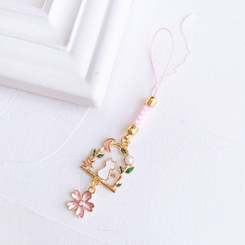 Dây Đeo Điện Thoại Dạng Ngắn Mặt Hình Mèo Phong Cách Ngọt Ngào DIY