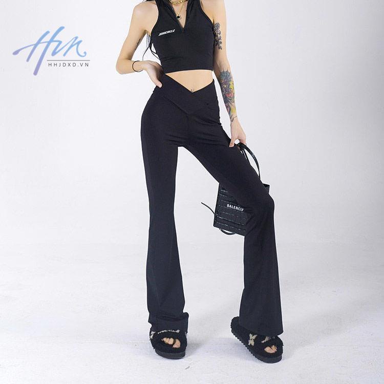 Quần Dài Thể Thao Lưng Cao Vải Lông Cừu Đen Thời Trang Mùa Thu Cho Nữ