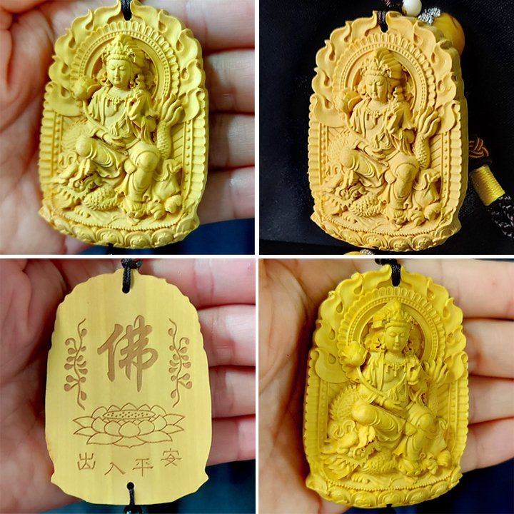 Dây treo ô tô, dây treo phong thủy bằng gỗ Hoàng Dương tua rua đỏ -C22