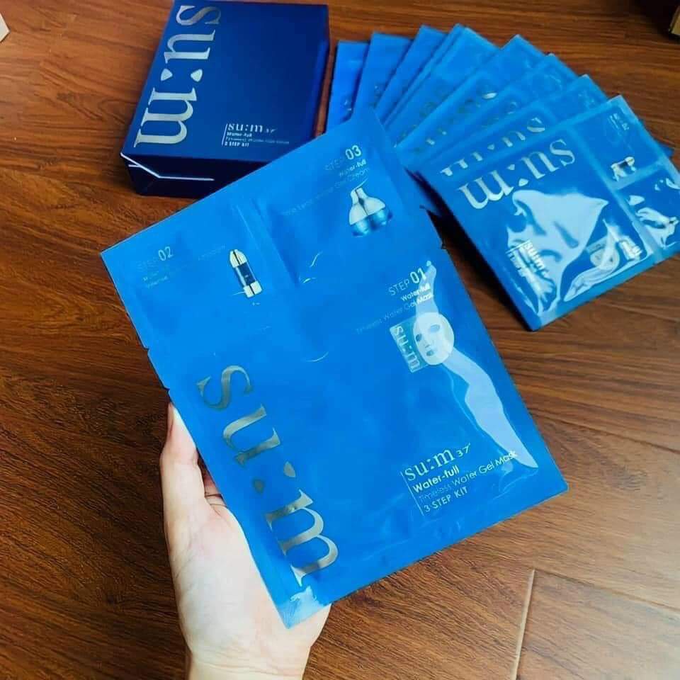 1 Miếng Mặt nạ cấp nước kèm serum và kem dưỡng - Mặt nạ Sum Xanh Mặt Nạ Su:m37 Water-full Timeless Water Gel Mask 3 Step