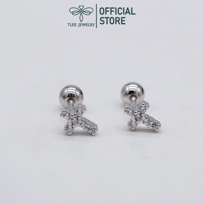 Bông tai bạc Tlee mẫu thánh giá đính đá chốt ren TLEE JEWELRY B0361