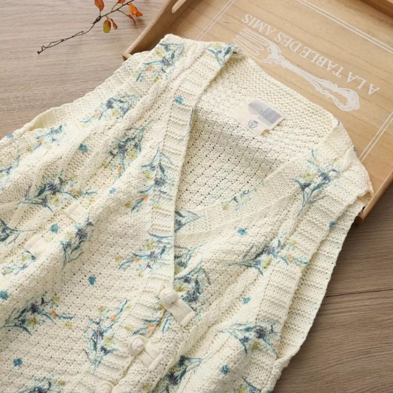 ÁO GILE LEN CAO CẤP ÁO KHOÁC LEN KHÔNG TAY HỌA TIẾT HOA VINTAGE SIÊU XINH